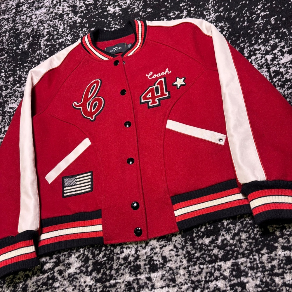 Coach New York Mens Wool Leather Varsity Jacket Red F34122 L - Picture 2 of 8